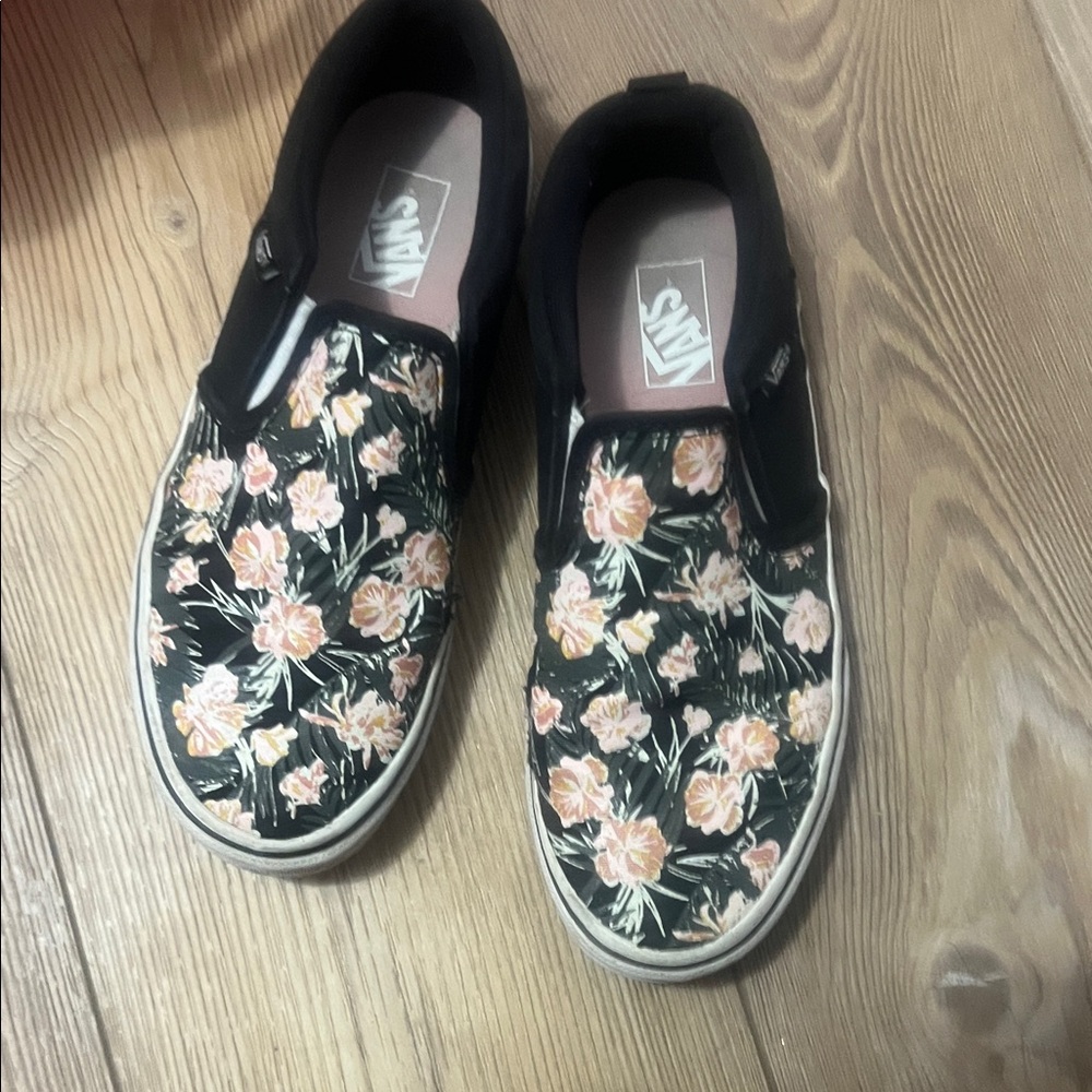 Vans Black Floral Slip-On Shoes